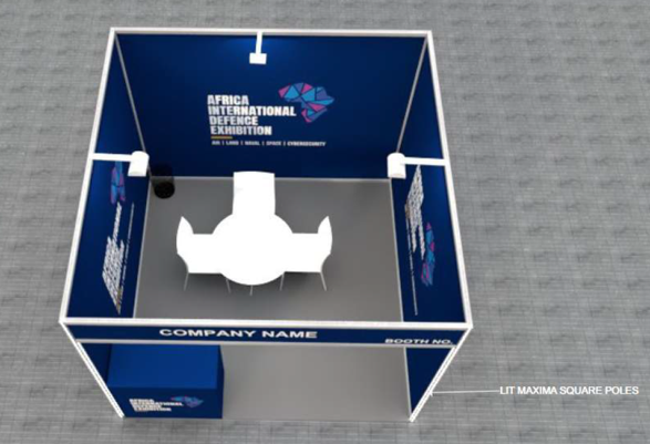 Shell scheme stand with branded walls and lighting